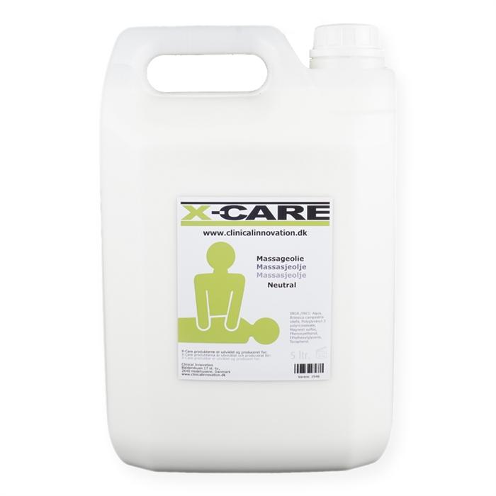 Hvid dunk med fem liter X-Care massageolie